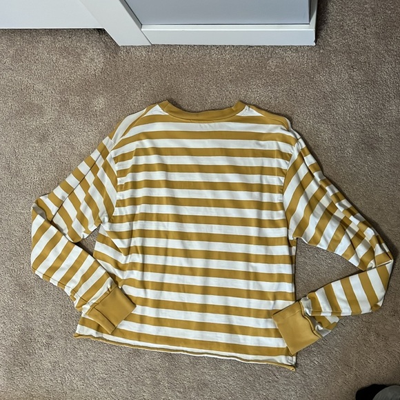 Brandy Melville Mustard Yellow White Stripped Longsleeve Top Size Sm/Med - Picture 6 of 6